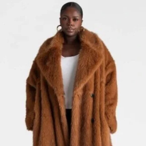 NWT KBB by KAHLANA 'The Oversized Faux Fur Trench Coat' - Teddy Brown- 4x - Picture 1 of 1